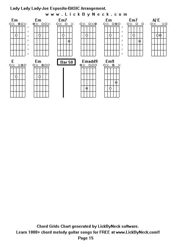 Chord Grids Chart of chord melody fingerstyle guitar song-Lady Lady Lady-Joe Esposito-BASIC Arrangement,generated by LickByNeck software.